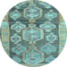 Round Machine Washable Oriental Light Blue Traditional Rug, wshcon2955lblu