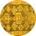 Round Machine Washable Oriental Yellow Traditional Rug, wshcon2955yw