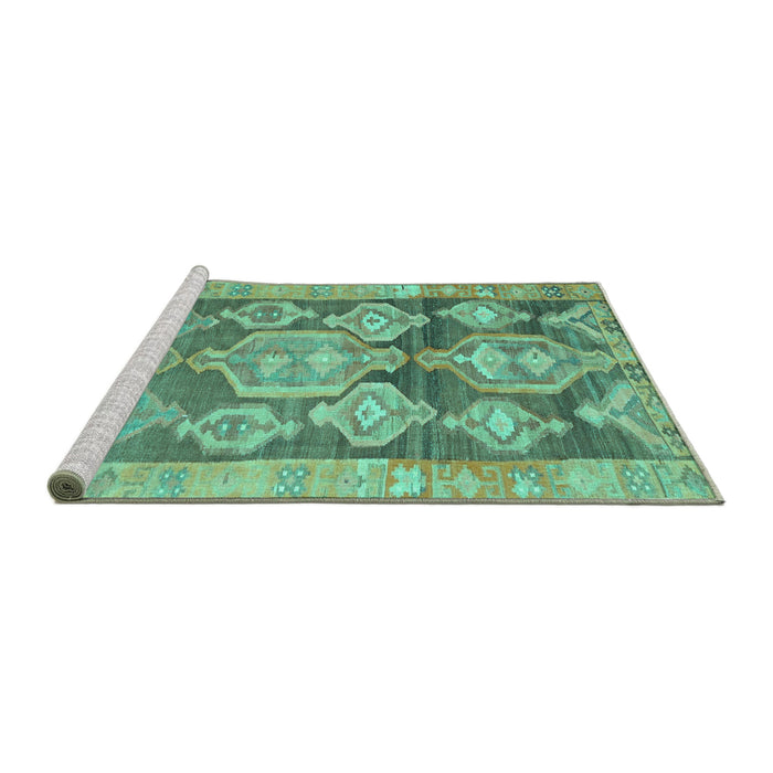 Sideview of Machine Washable Oriental Turquoise Traditional Area Rugs, wshcon2955turq
