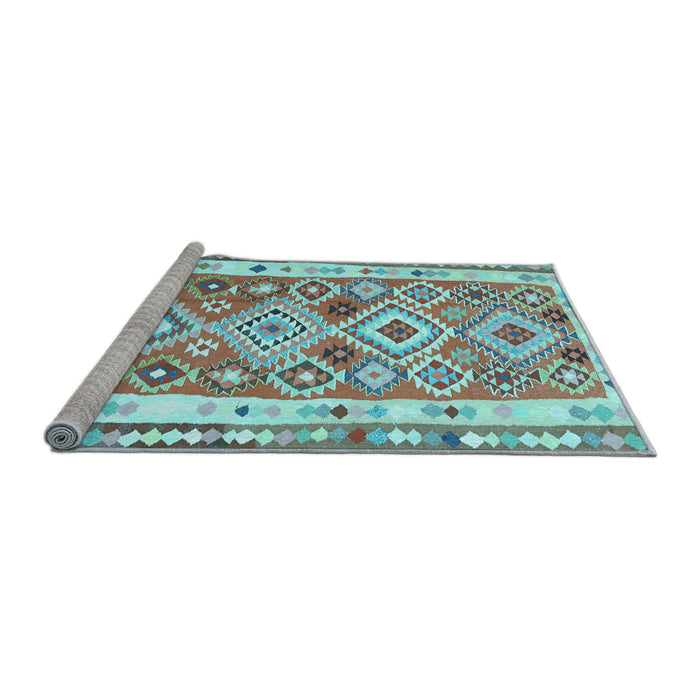 Sideview of Machine Washable Oriental Light Blue Traditional Rug, wshcon2956lblu