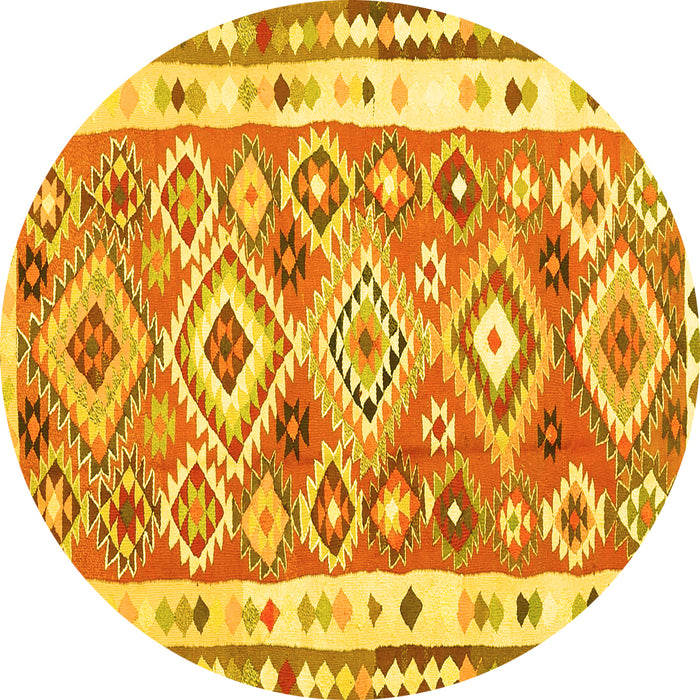 Round Oriental Yellow Traditional Rug, con2956yw