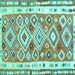 Square Machine Washable Oriental Turquoise Traditional Area Rugs, wshcon2956turq