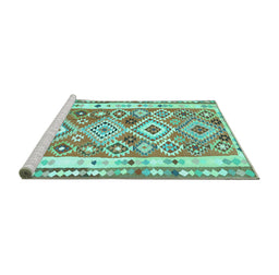 Sideview of Machine Washable Oriental Turquoise Traditional Area Rugs, wshcon2956turq