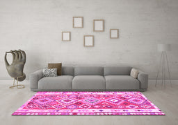 Machine Washable Oriental Pink Traditional Rug in a Living Room, wshcon2956pnk