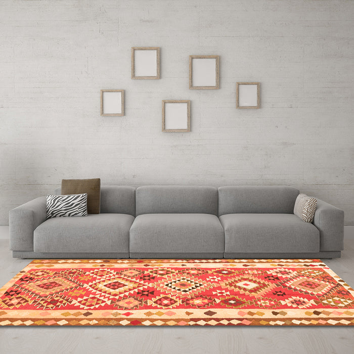 Machine Washable Oriental Orange Traditional Area Rugs in a Living Room, wshcon2956org