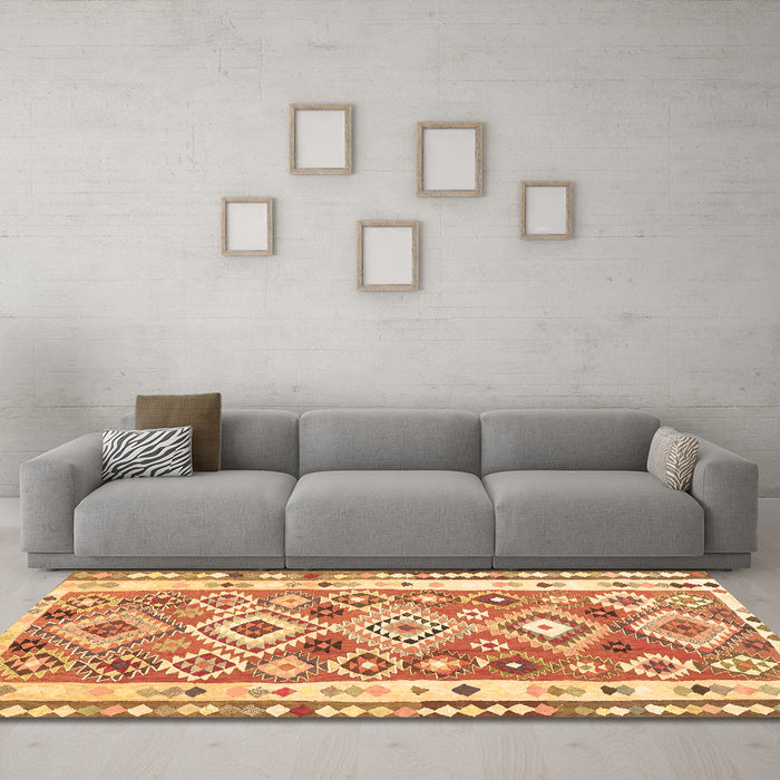 Machine Washable Oriental Brown Traditional Rug in a Living Room,, wshcon2956brn