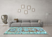 Machine Washable Oriental Light Blue Traditional Rug in a Living Room, wshcon2956lblu