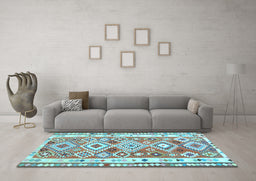 Machine Washable Oriental Light Blue Traditional Rug in a Living Room, wshcon2956lblu