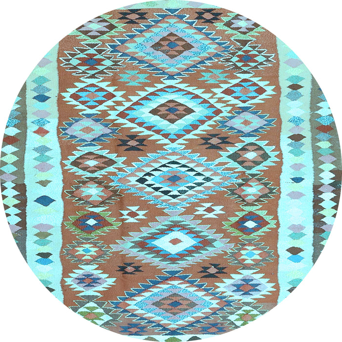 Round Machine Washable Oriental Light Blue Traditional Rug, wshcon2956lblu