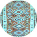 Round Machine Washable Oriental Light Blue Traditional Rug, wshcon2956lblu