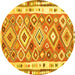 Round Machine Washable Oriental Yellow Traditional Rug, wshcon2956yw