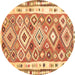 Round Machine Washable Oriental Brown Traditional Rug, wshcon2956brn