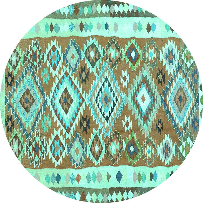 Round Machine Washable Oriental Turquoise Traditional Area Rugs, wshcon2956turq