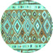 Round Machine Washable Oriental Turquoise Traditional Area Rugs, wshcon2956turq