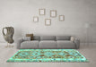 Machine Washable Oriental Turquoise Traditional Area Rugs in a Living Room,, wshcon2956turq