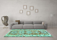 Machine Washable Oriental Turquoise Traditional Rug, wshcon2956turq