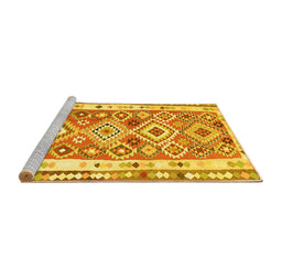 Sideview of Machine Washable Oriental Yellow Traditional Rug, wshcon2956yw