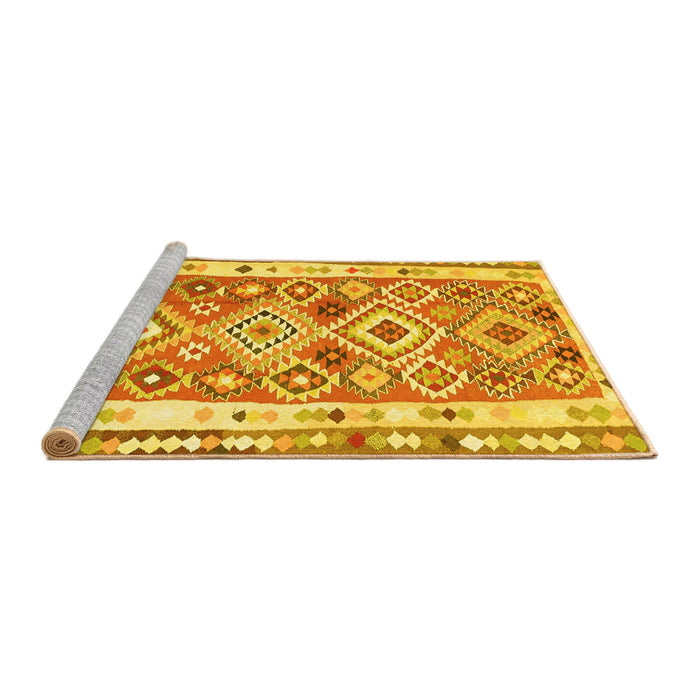 Sideview of Machine Washable Oriental Yellow Traditional Rug, wshcon2956yw
