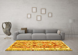 Machine Washable Oriental Yellow Traditional Rug in a Living Room, wshcon2956yw