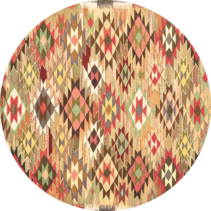 Round Machine Washable Southwestern Brown Country Rug, wshcon2957brn