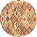 Round Machine Washable Southwestern Brown Country Rug, wshcon2957brn