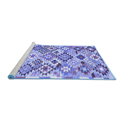 Sideview of Machine Washable Southwestern Blue Country Rug, wshcon2957blu