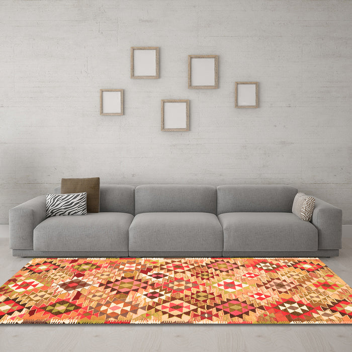 Machine Washable Southwestern Orange Country Area Rugs in a Living Room, wshcon2957org