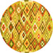 Round Machine Washable Southwestern Yellow Country Rug, wshcon2957yw