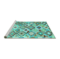 Sideview of Machine Washable Southwestern Turquoise Country Area Rugs, wshcon2957turq