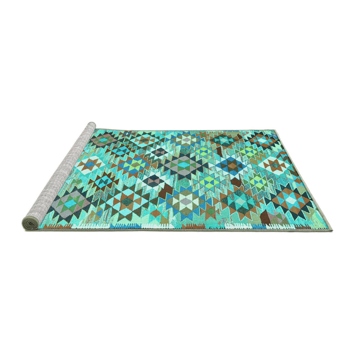 Sideview of Machine Washable Southwestern Turquoise Country Area Rugs, wshcon2957turq