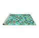 Sideview of Machine Washable Southwestern Turquoise Country Area Rugs, wshcon2957turq