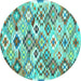 Round Machine Washable Southwestern Turquoise Country Area Rugs, wshcon2957turq