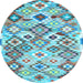 Round Southwestern Light Blue Country Rug, con2957lblu