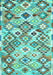 Machine Washable Southwestern Turquoise Country Area Rugs, wshcon2957turq