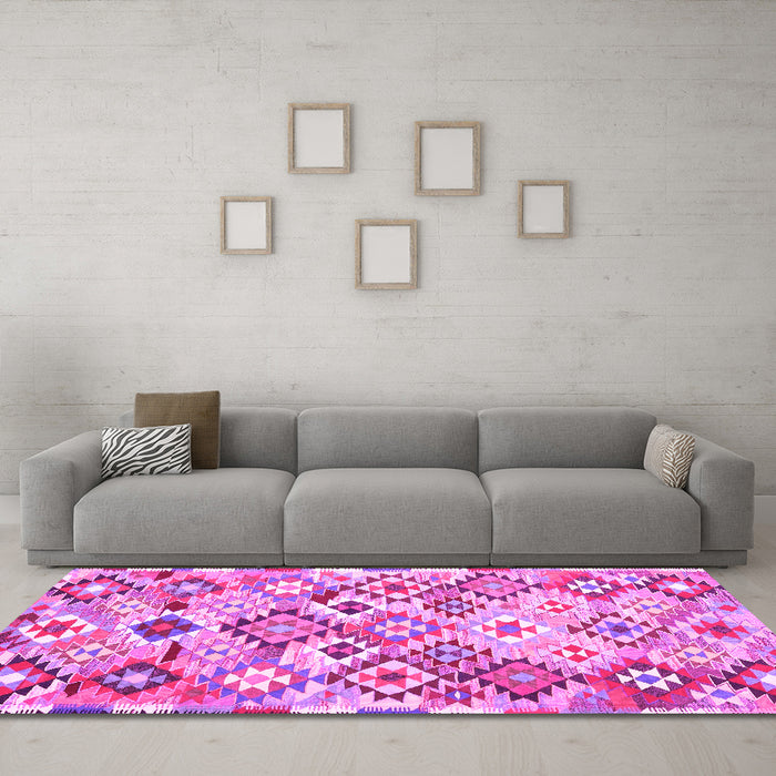 Machine Washable Southwestern Pink Country Rug in a Living Room, wshcon2957pnk