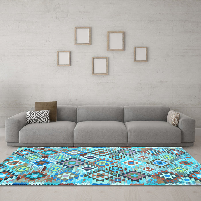 Machine Washable Southwestern Light Blue Country Rug in a Living Room, wshcon2957lblu