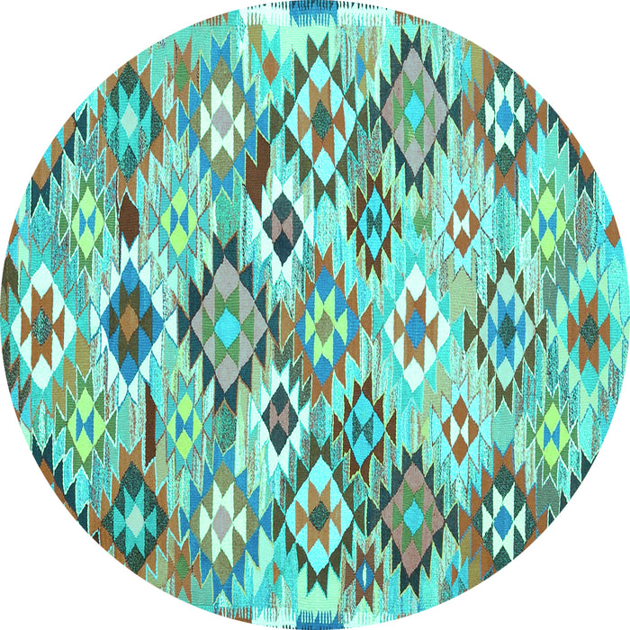 Round Southwestern Turquoise Country Rug, con2957turq