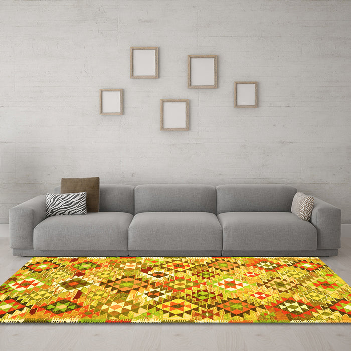 Machine Washable Southwestern Yellow Country Rug in a Living Room, wshcon2957yw