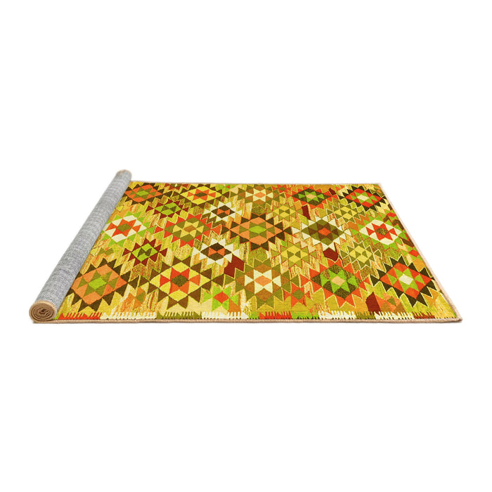 Sideview of Machine Washable Southwestern Yellow Country Rug, wshcon2957yw