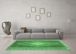 Machine Washable Abstract Emerald Green Contemporary Area Rugs in a Living Room,, wshcon2958emgrn