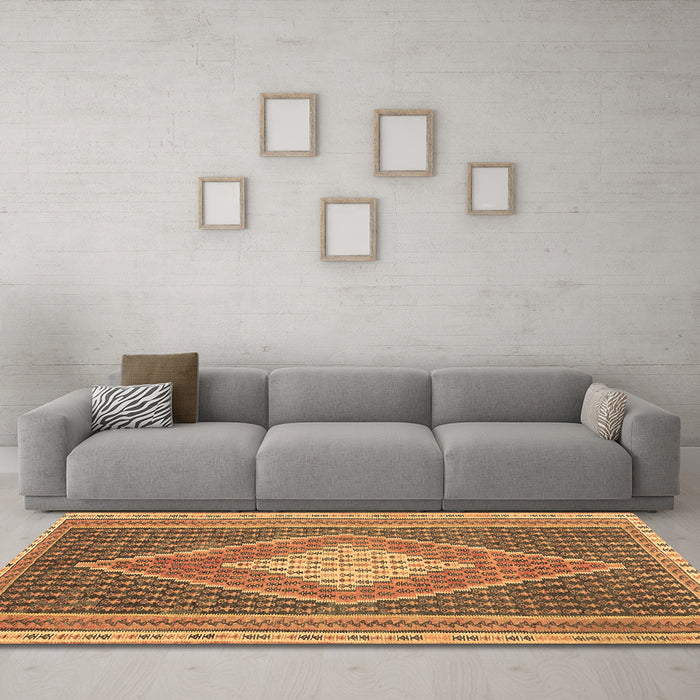 Machine Washable Abstract Brown Contemporary Rug in a Living Room,, wshcon2958brn