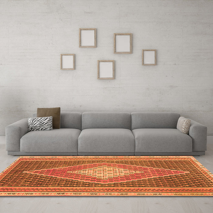 Machine Washable Abstract Orange Contemporary Area Rugs in a Living Room, wshcon2958org
