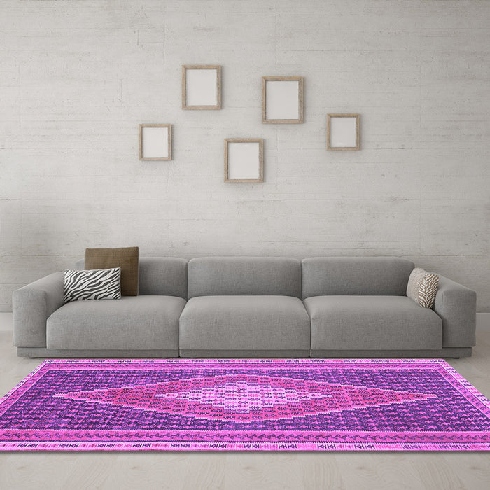 Machine Washable Abstract Purple Contemporary Area Rugs in a Living Room, wshcon2958pur