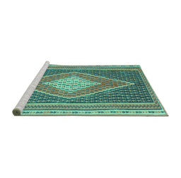 Sideview of Machine Washable Abstract Turquoise Contemporary Area Rugs, wshcon2958turq
