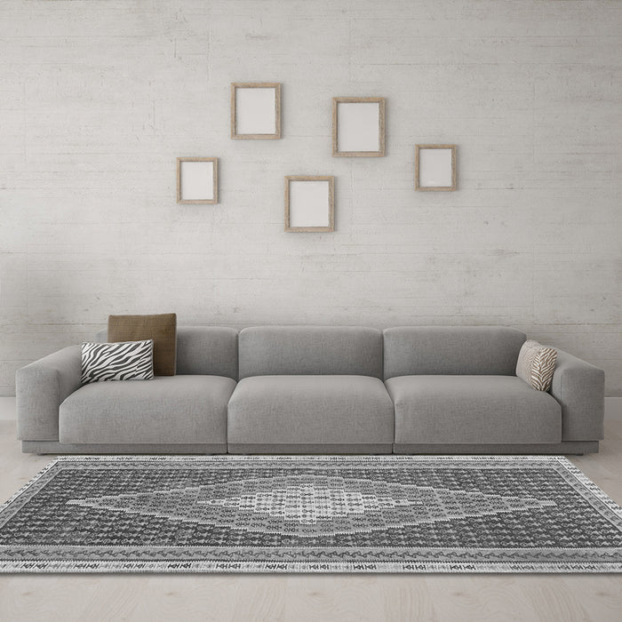 Machine Washable Abstract Gray Contemporary Rug in a Living Room,, wshcon2958gry