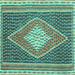 Square Machine Washable Abstract Turquoise Contemporary Area Rugs, wshcon2958turq