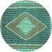 Round Machine Washable Abstract Turquoise Contemporary Area Rugs, wshcon2958turq