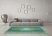 Machine Washable Abstract Turquoise Contemporary Area Rugs in a Living Room,, wshcon2958turq