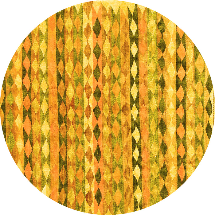 Round Machine Washable Oriental Yellow Traditional Rug, wshcon2959yw