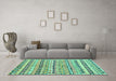 Machine Washable Oriental Turquoise Traditional Area Rugs in a Living Room,, wshcon2959turq